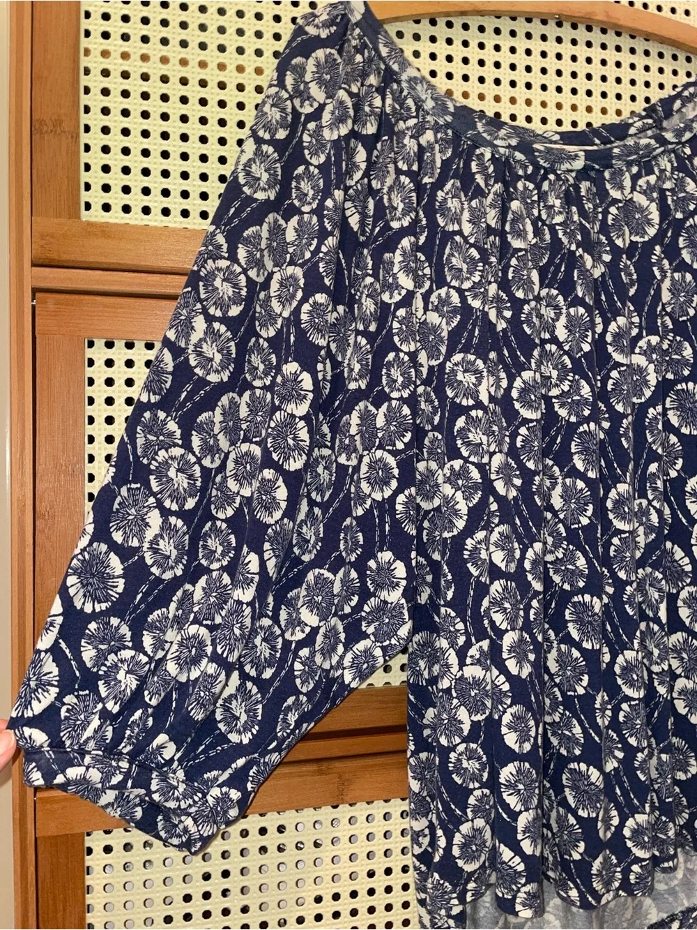 Boden Indigo Blue Floral Puff-Sleeve Knit Jersey Women's Top